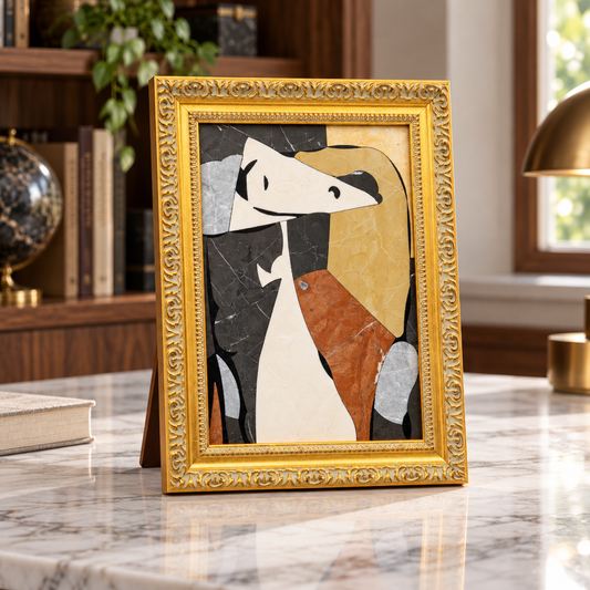 Picasso Abstract Dog Natural Marble Mosaic Art Frame | Custom Stone Wall Art Marmor