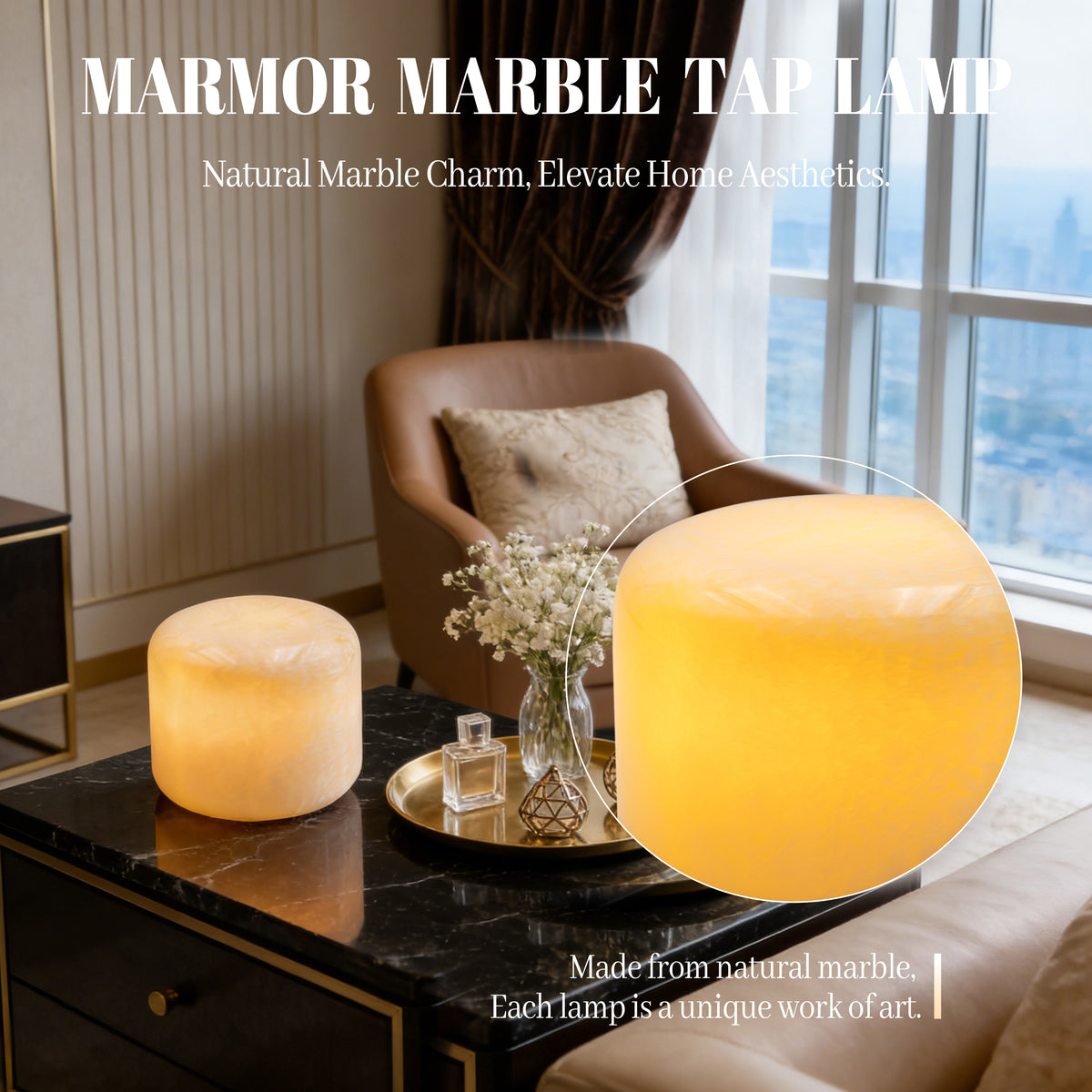 Peach Jade Marble Cordless Touch Lamp Marmor