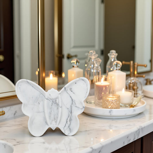 Marmor Snow White Marble Butterfly Vanity Tray – 100% Natural Stone Decor Marmor