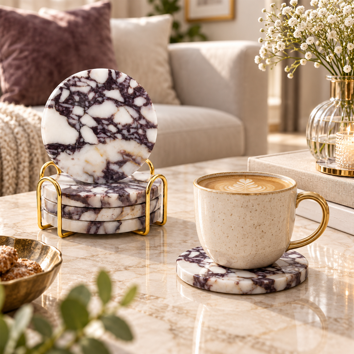 Bvlgari purple marble coaster in natural stone