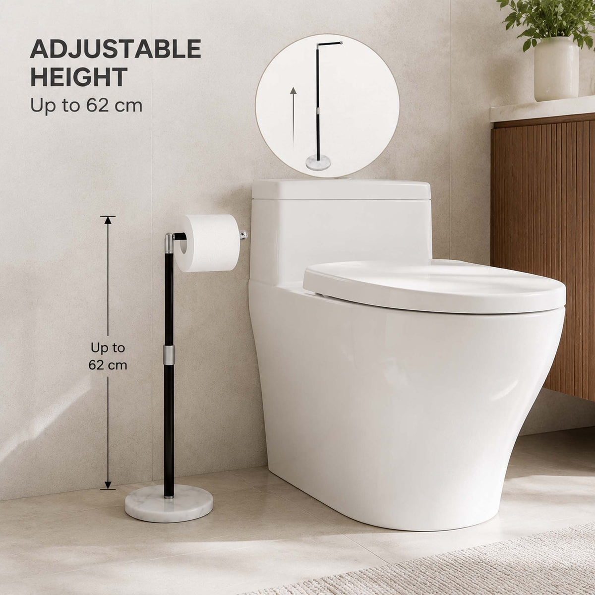Natural Marble Freestanding Paper Towel Holder White Base with Black Pole Marmor