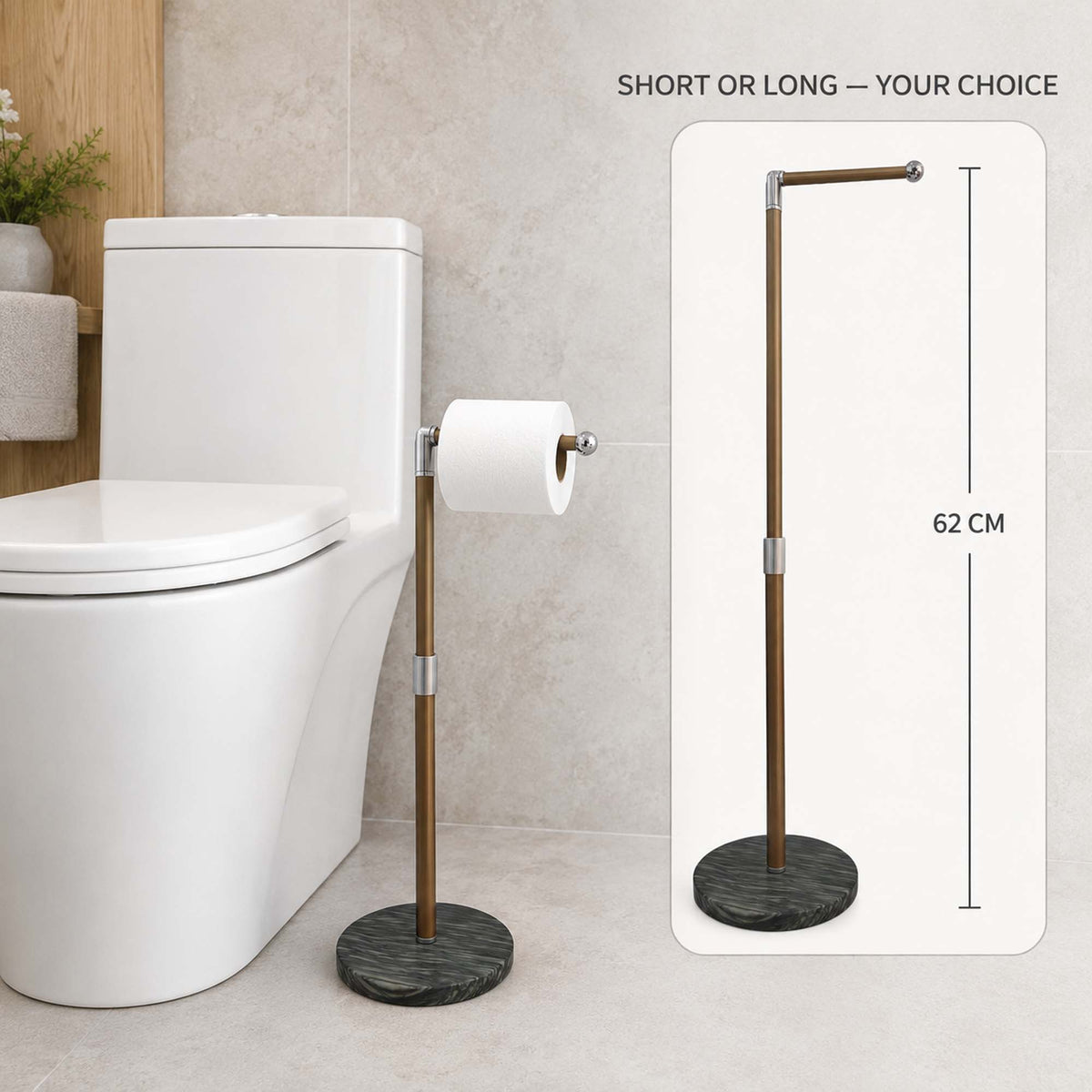 Natural Marble Freestanding Paper Towel Holder Green Base with Gold Pole Marmor