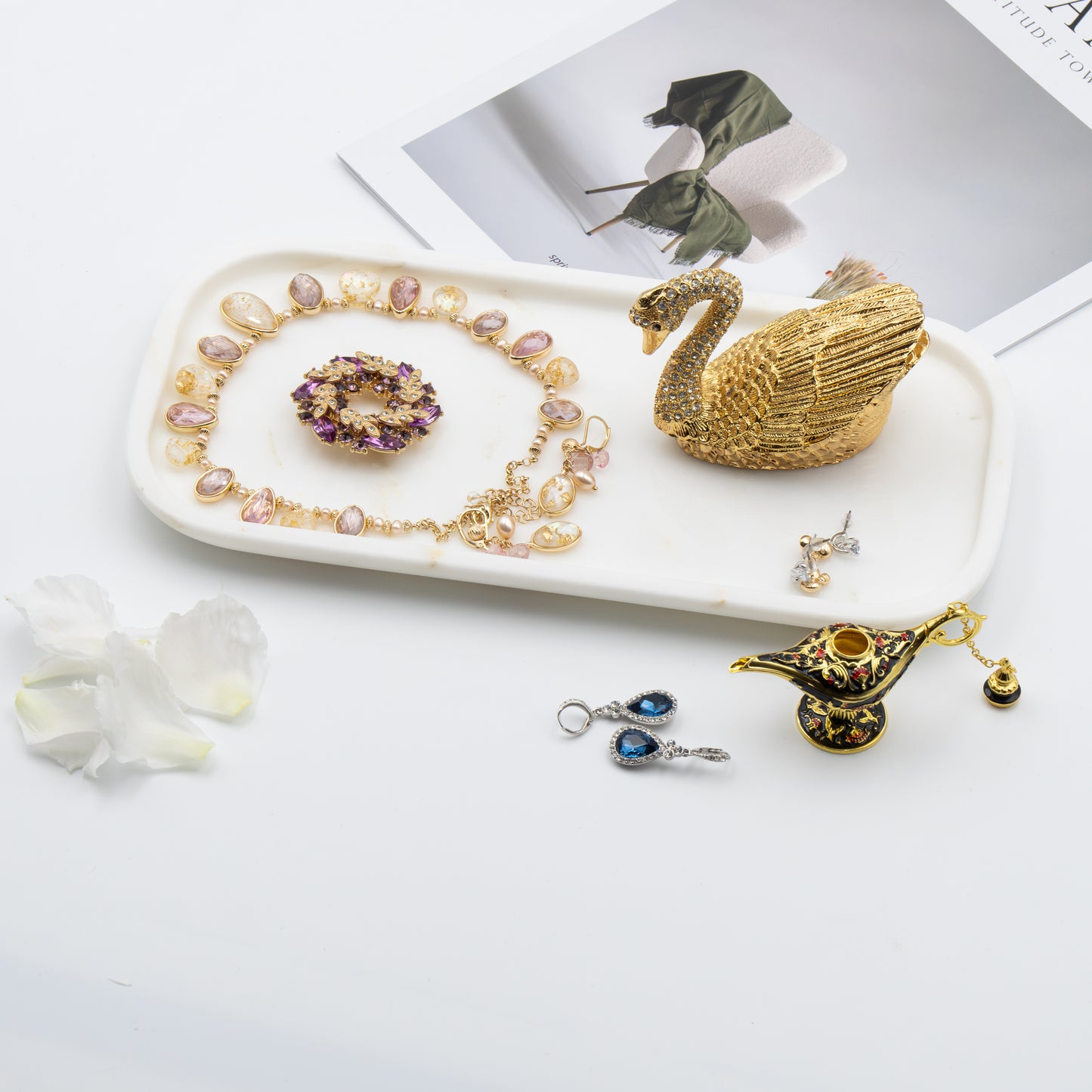 Marmor Real Natural Marble Bathroom Tray for Perfume, Candles, Jewelry Stone Vanity, Bathroom & Kitchen Counter Organizer and Home Decor