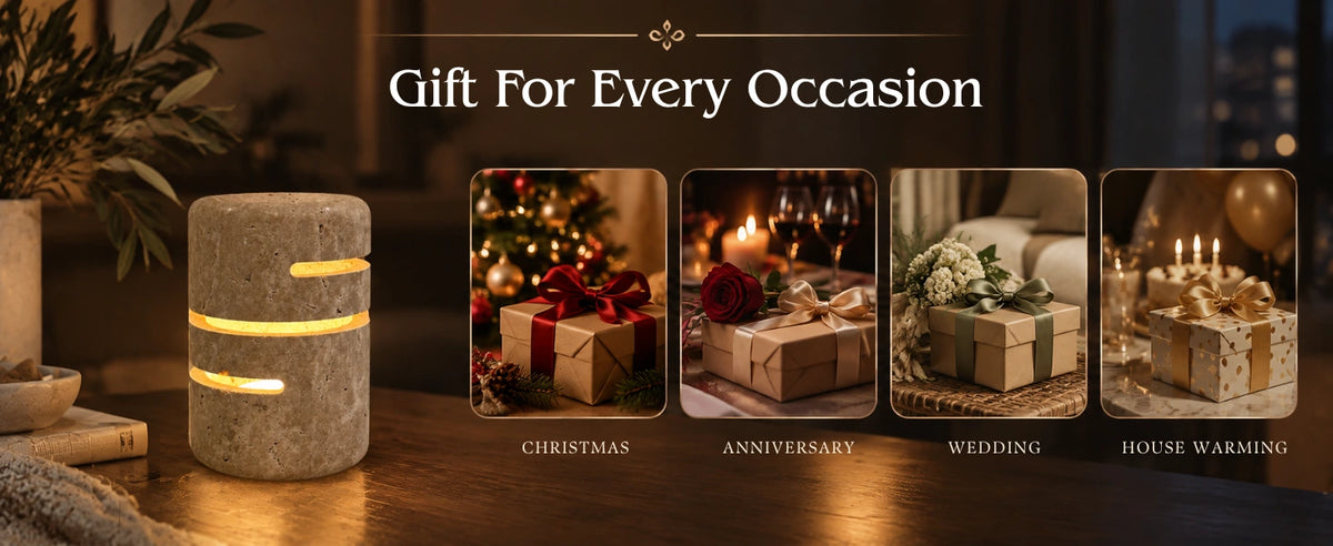 Travertine lamp as a gift for Christmas, anniversary, wedding and housewarming occasions