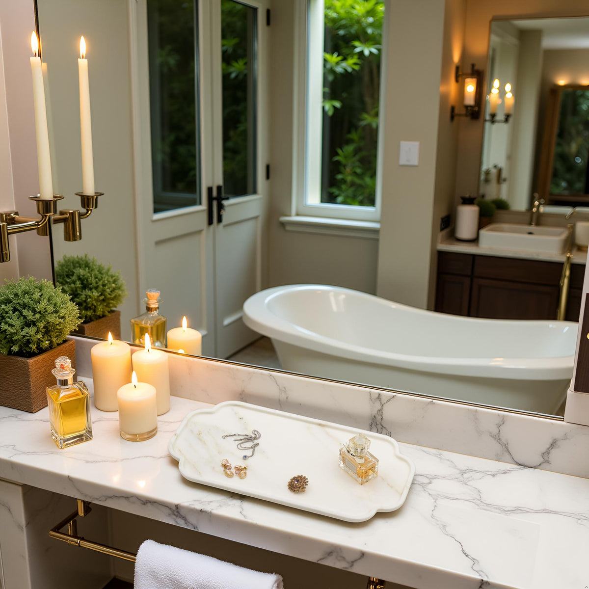 Marble vanity tray for bathroom and dressing table decor