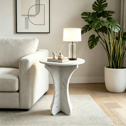 Carrara White Marble Round End Table | All-Marble Mortise-and-Tenon Side Table Marmor