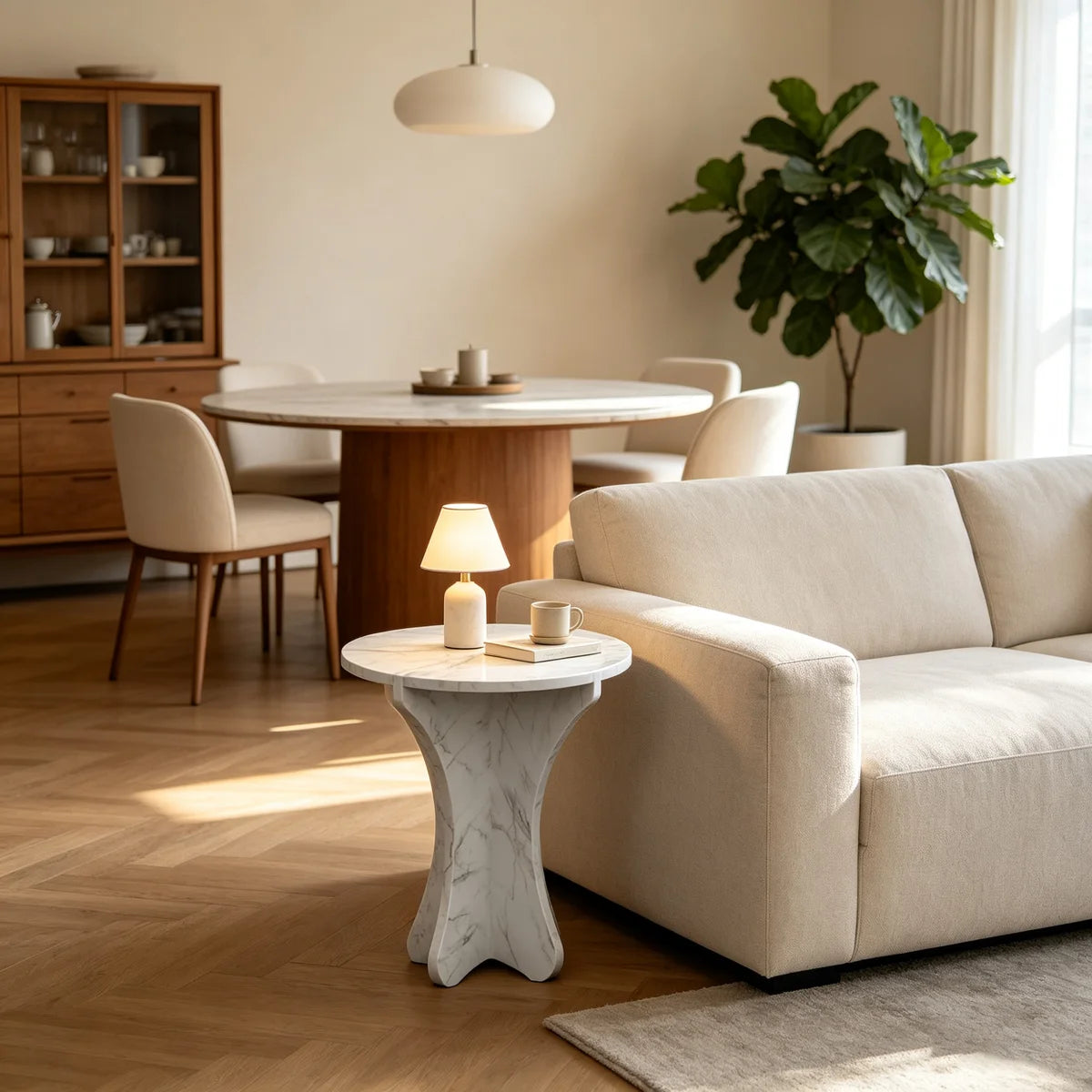 Carrara White Marble Round End Table | All-Marble Mortise-and-Tenon Side Table Marmor