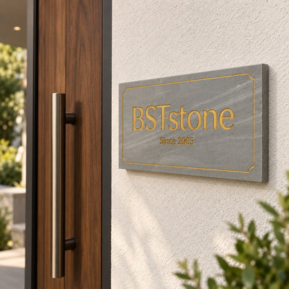 Custom Handcrafted Natural Stone Carved Doorplate | Personalized House Plaque Marmor