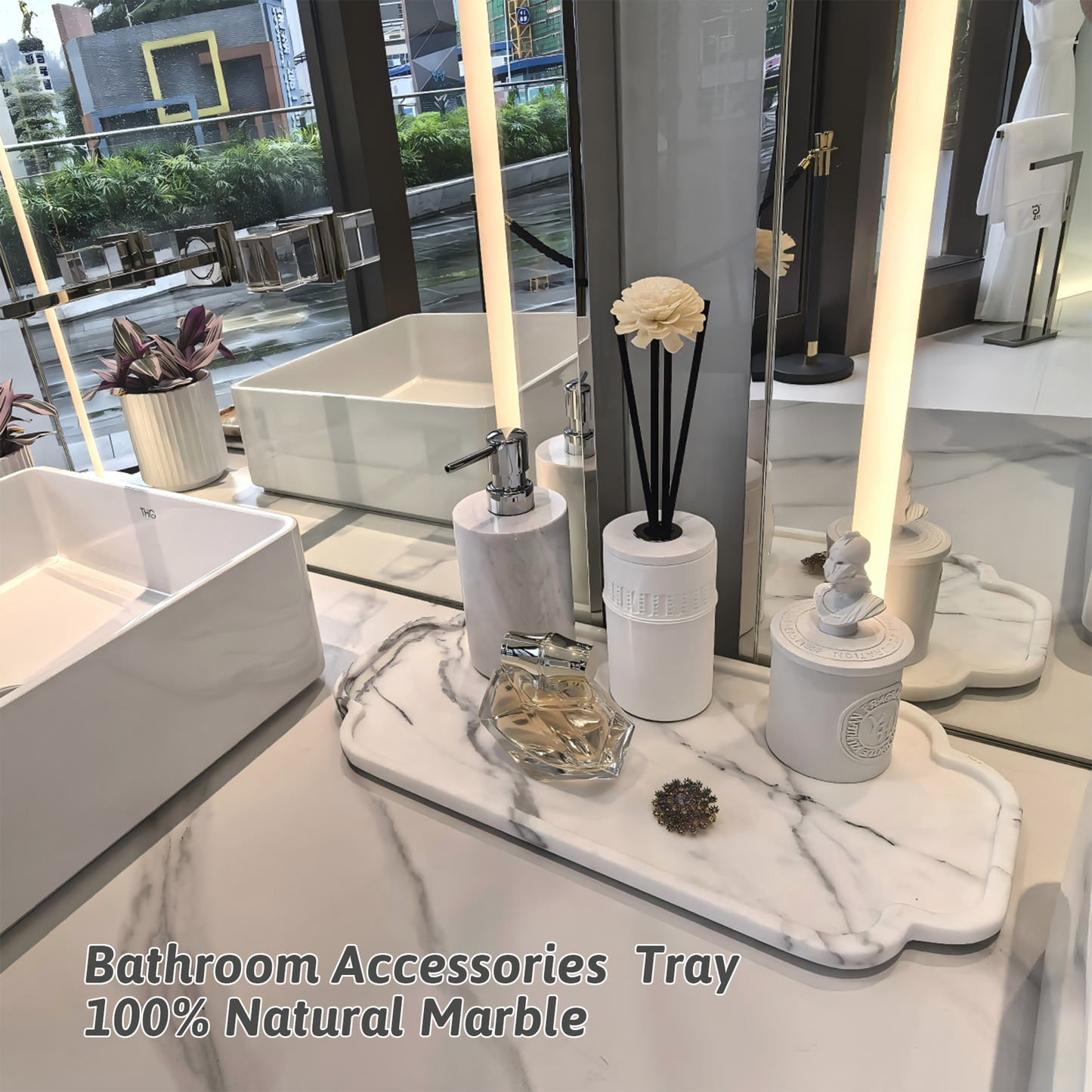 Marmor Real Natural Marble Bathroom Tray for Perfume, Candles, Jewelry Stone Vanity, Bathroom & Kitchen Counter Organizer and Home Decor