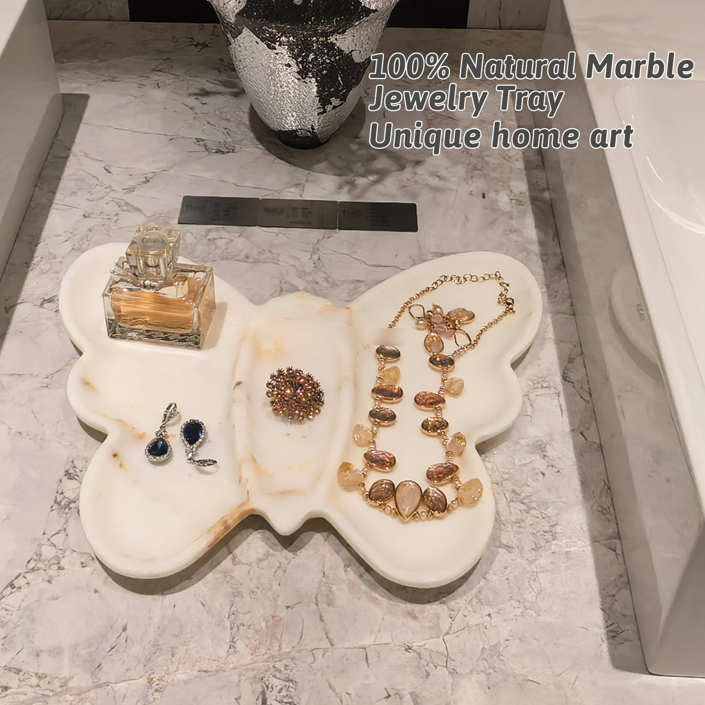 Marmor 100% Natural Marble Bathroom Tray for Perfume, Candles, Jewelry Stone Vanity, Bathroom & Kitchen Counter Organizer and Home Decor