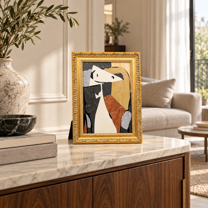 Picasso Abstract Dog Natural Marble Mosaic Art Frame | Custom Stone Wall Art Marmor