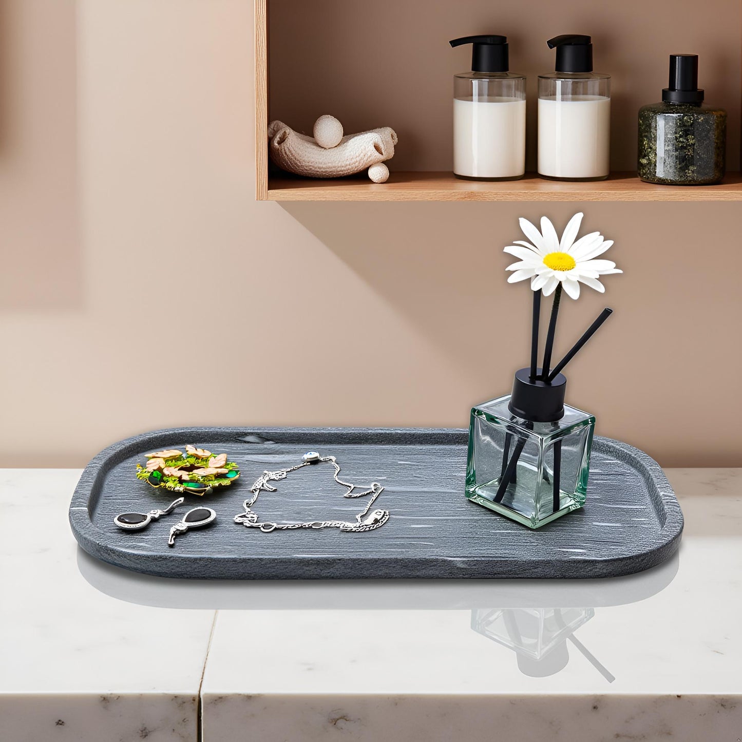 Marmor Real Natural Marble Bathroom Tray for Perfume, Candles, Jewelry Stone Vanity, Bathroom & Kitchen Counter Organizer and Home Decor