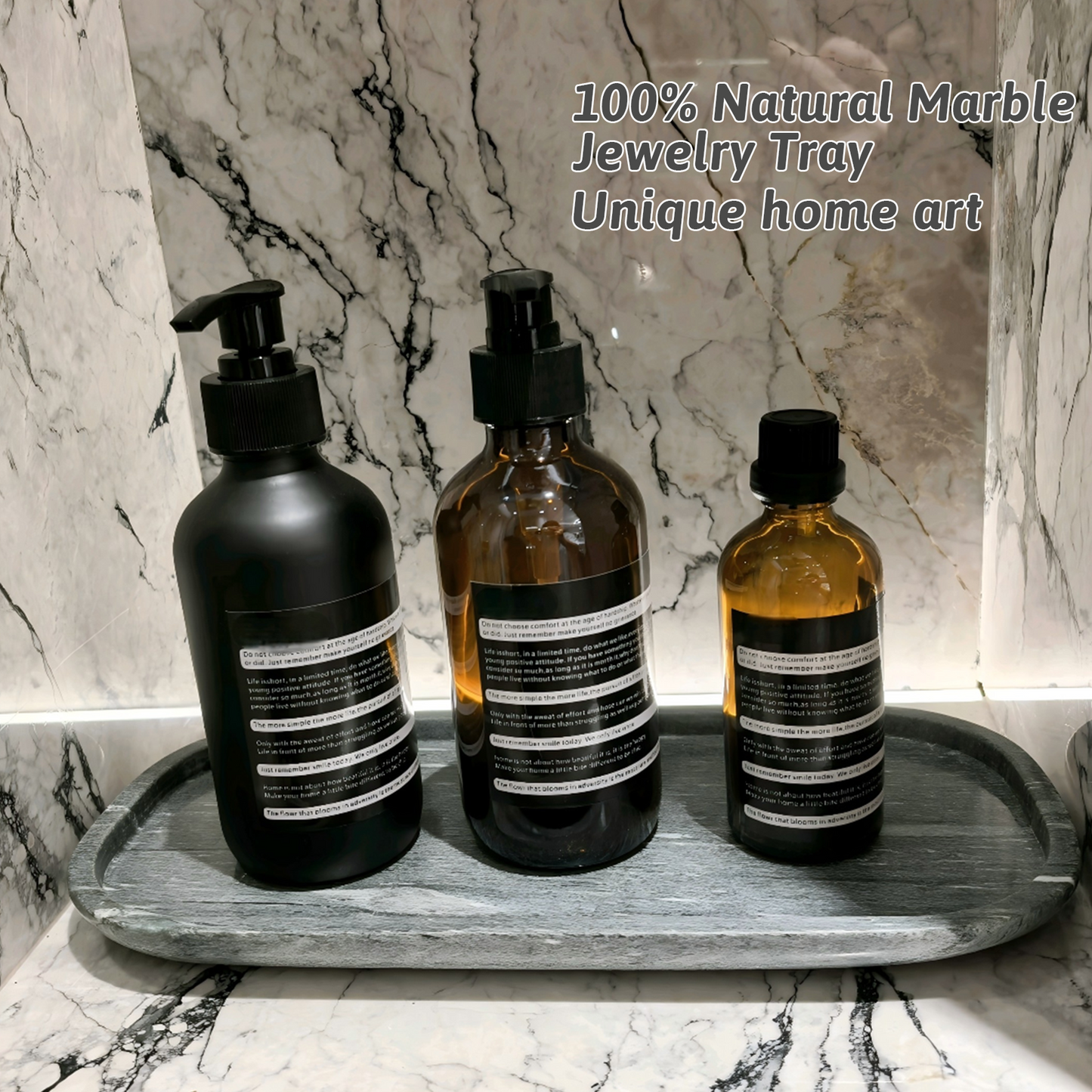 Marmor Real Natural Marble Bathroom Tray for Perfume, Candles, Jewelry Stone Vanity, Bathroom & Kitchen Counter Organizer and Home Decor