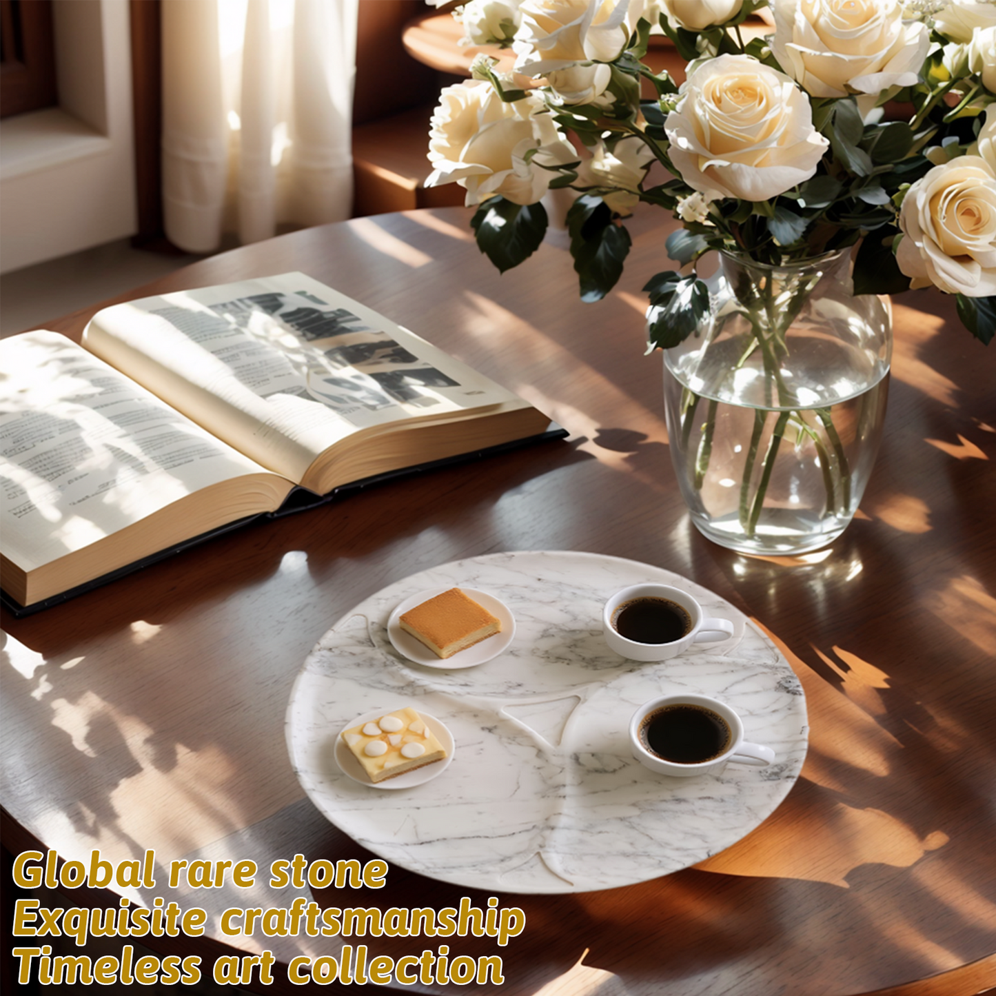 Marmor 100% Natural Marble Bathroom Tray for Perfume, Candles, Jewelry Stone Vanity, Bathroom & Kitchen Counter Organizer and Home Decor