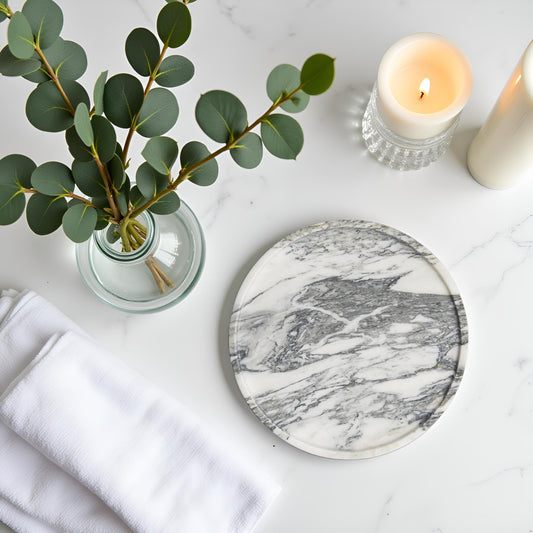 Marmor Grey Marble Round Vanity Tray – Natural Stone Bathroom Decor Marmor