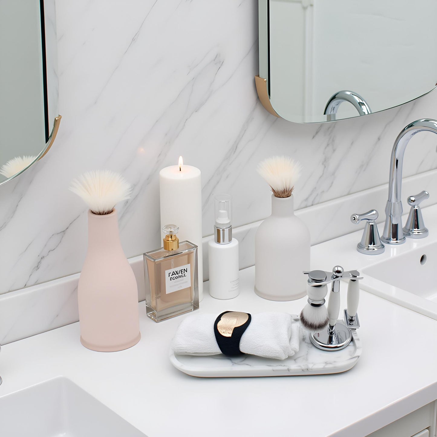 Marmor Real Natural Marble Bathroom Tray for Perfume, Candles, Jewelry Stone Vanity, Bathroom & Kitchen Counter Organizer and Home Decor Statuario White