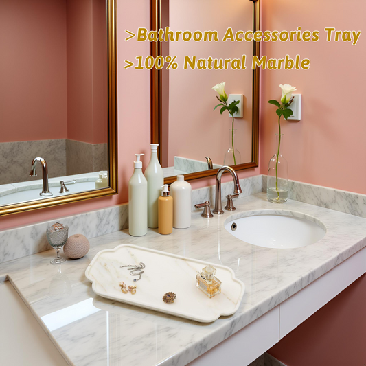 MarmorReal Natural Marble Bathroom Tray for Perfume, Candles, Jewelry Stone Vanity, Bathroom & Kitchen Counter Organizer and Home Decor