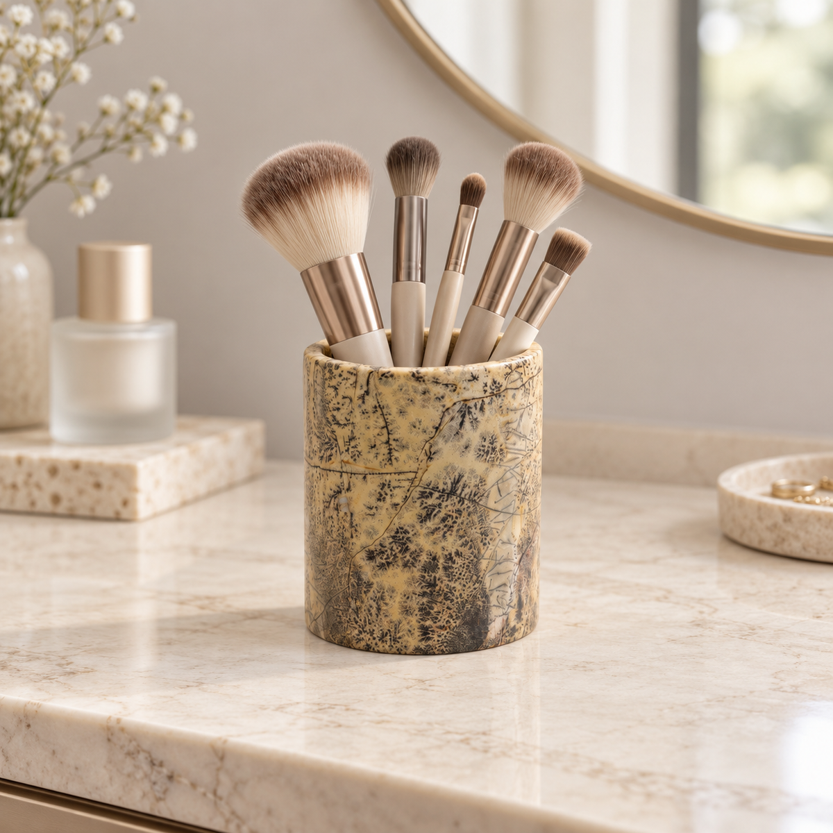 Marble Stone Storage Cylinder | Chinese Ink Painting Design Marmor