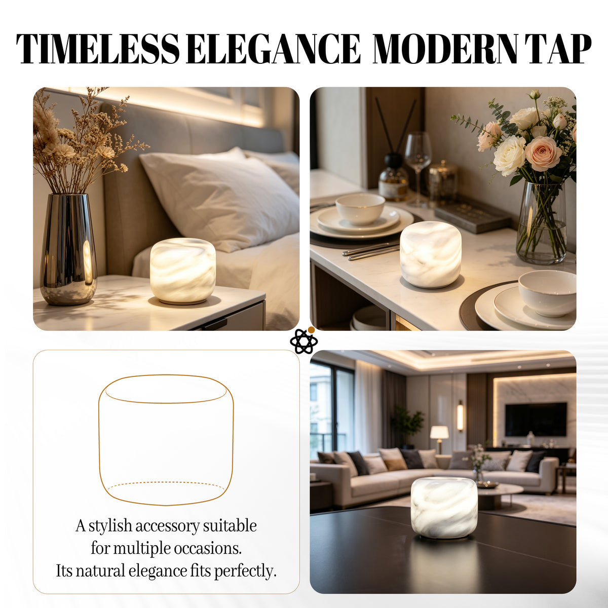 Marmor Cloudy White Natural Marble Touch Lamp Marmor