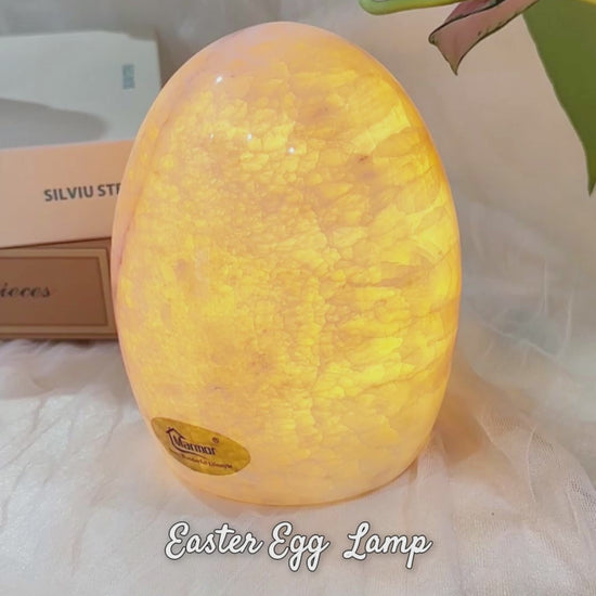 Close-Up of Easter Egg Marble Touch Lamp and Stone Texture