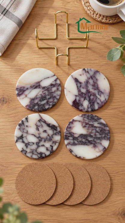 Bvlgari Purple Marble Coasters Set of 4 | Natural Stone Drink Coasters