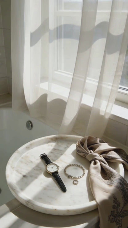 Marmor Calacatta Gold Marble Round Vanity Tray 28cm – Natural Stone Bathroom Decor